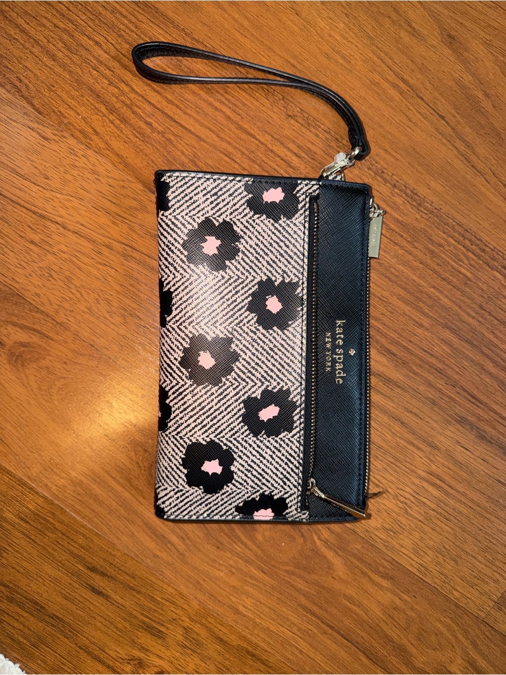 kate spade Black and Pink Floral Wristlet Clutch